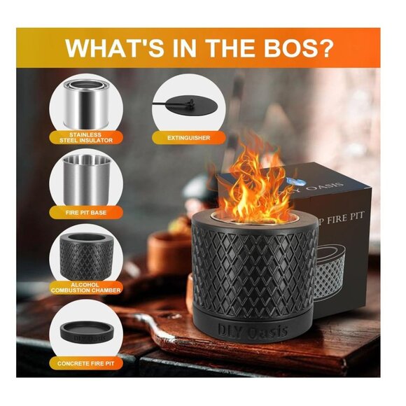 DLY Oasis Concrete Tabletop Fire Pit - Ethanol Fire Pit, Table Top Fire Pit Bowl - Picture 2 of 7